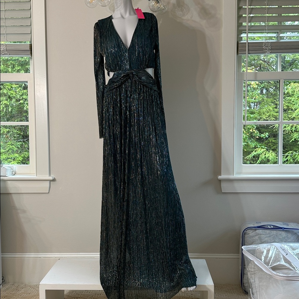 LATRICE long sleeve maxi dress, blue Rhapsody metallic knit crinkle NWT size10 - Picture 3 of 9